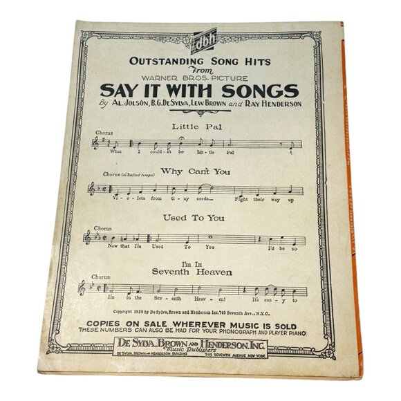 Little Pal Al Jolson Say It With Songs Sheet Music Vintage 1929 Warner Bros Jazz - Picture 2 of 5